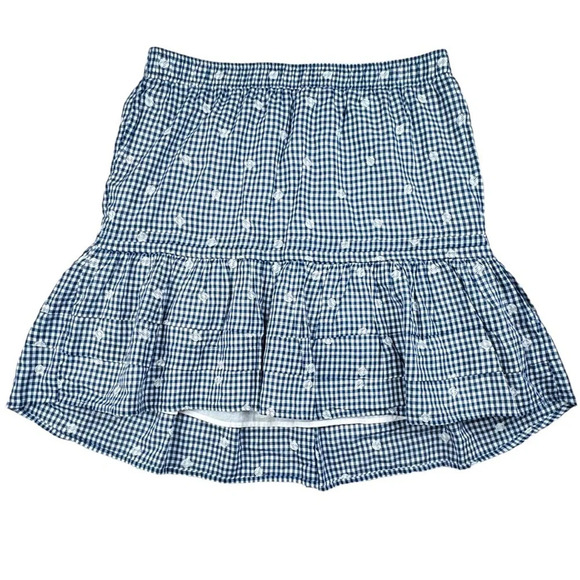 Madewell Embroidered Tiered Pull On Mini Skirt in Gingham Check. Size L. Lined - Picture 2 of 11